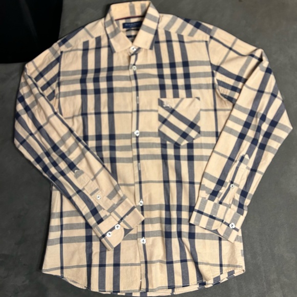 Burberry Other - Burberry Beige and Navy Plaid Long-Sleeve Dress Shirt